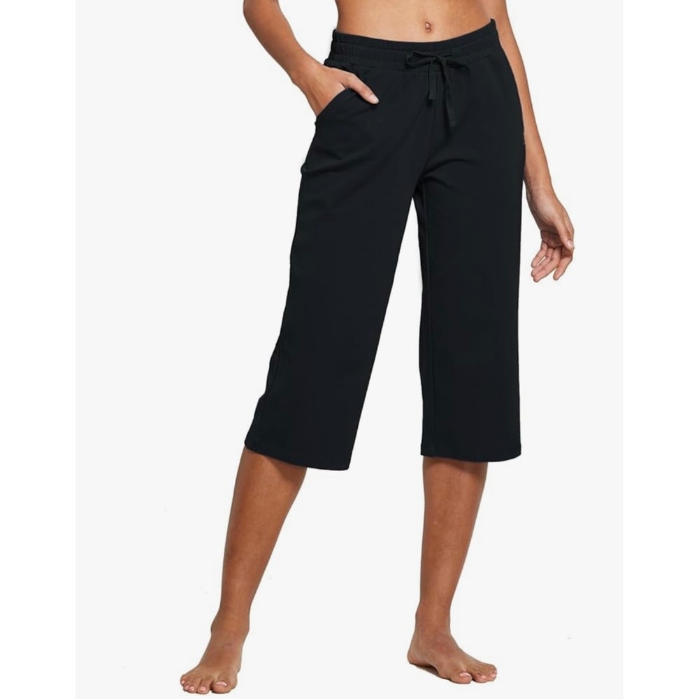 NEW Baleaf Women's‎ Small UPF 50+ Black Capri Lounge Pants Drawstring Pockets